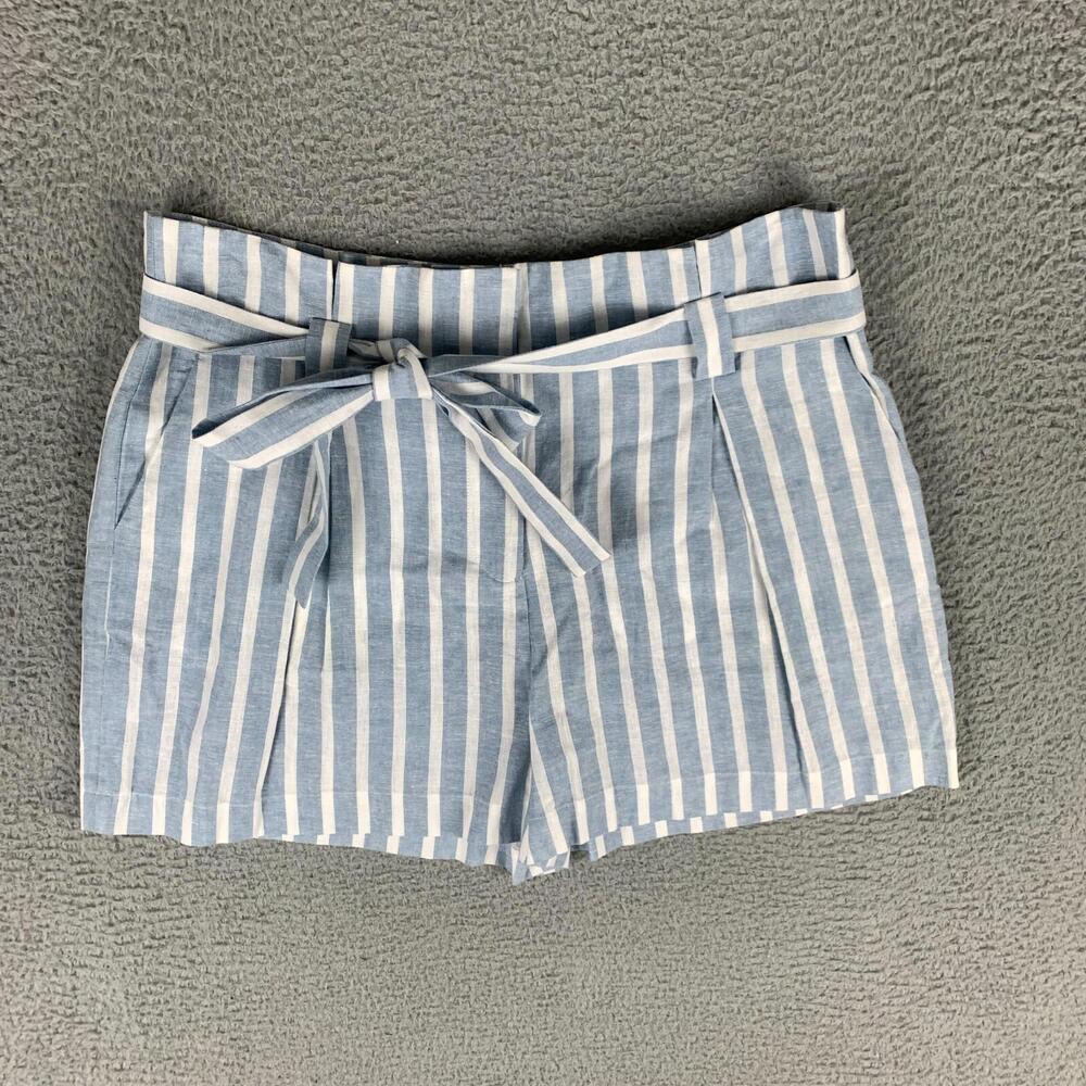 L'Agence Alex Paper Bag Shorts Womens 12 Blue/White Stripe High Rise Linen Blend